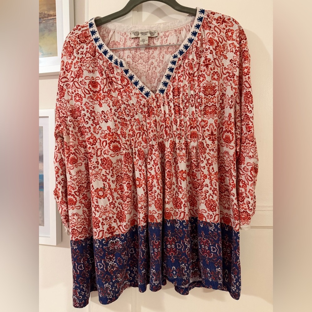 Vintage America Cream and Red Patterned Top